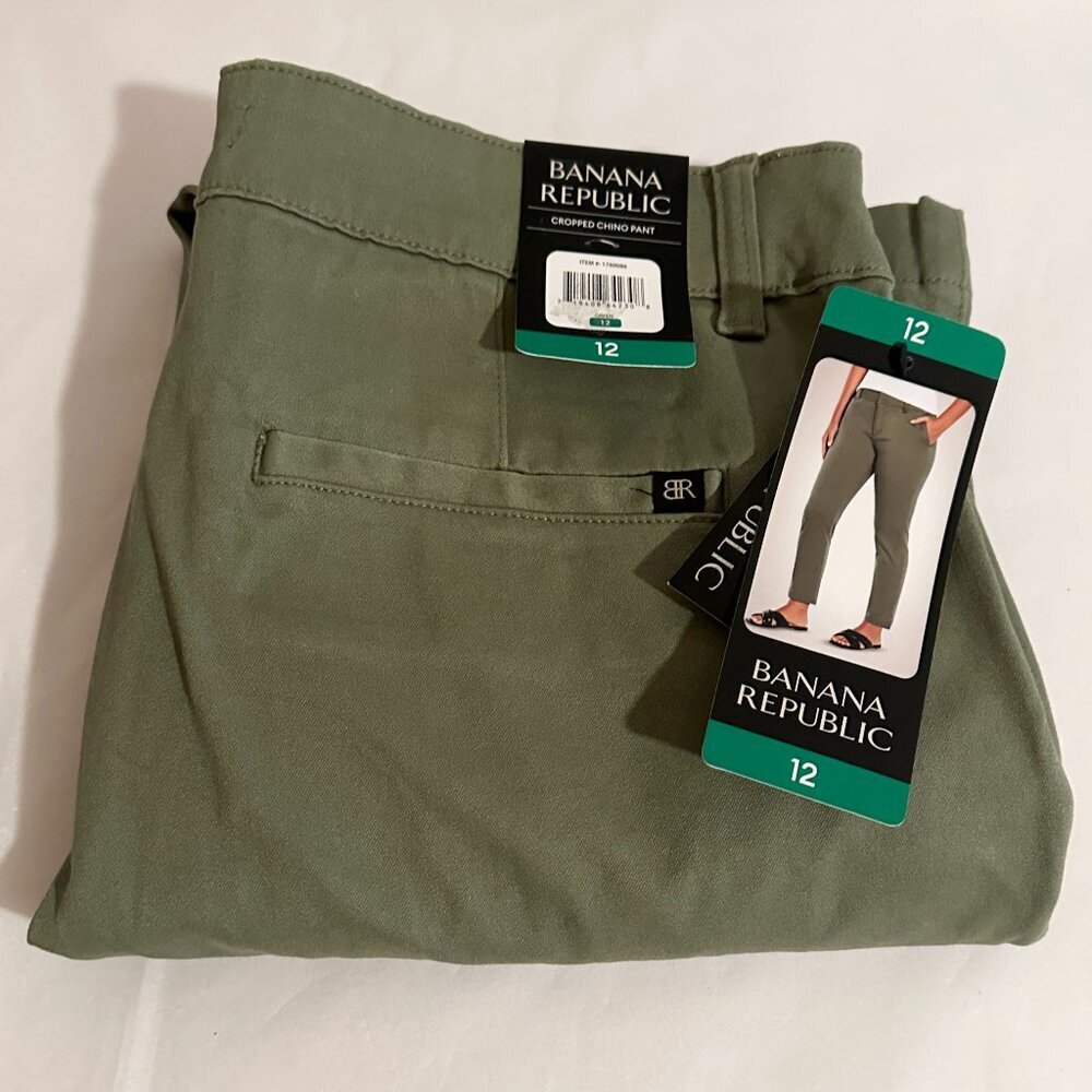 Banana Republic Women's Cropped Chino Pant Size 12 Olive Green Stretch Cropped